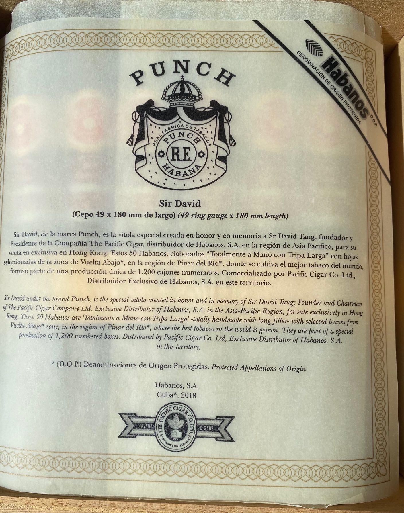 Punch Sir David Edición Regional Hong Kong 2018 Slide Lid Box of 50