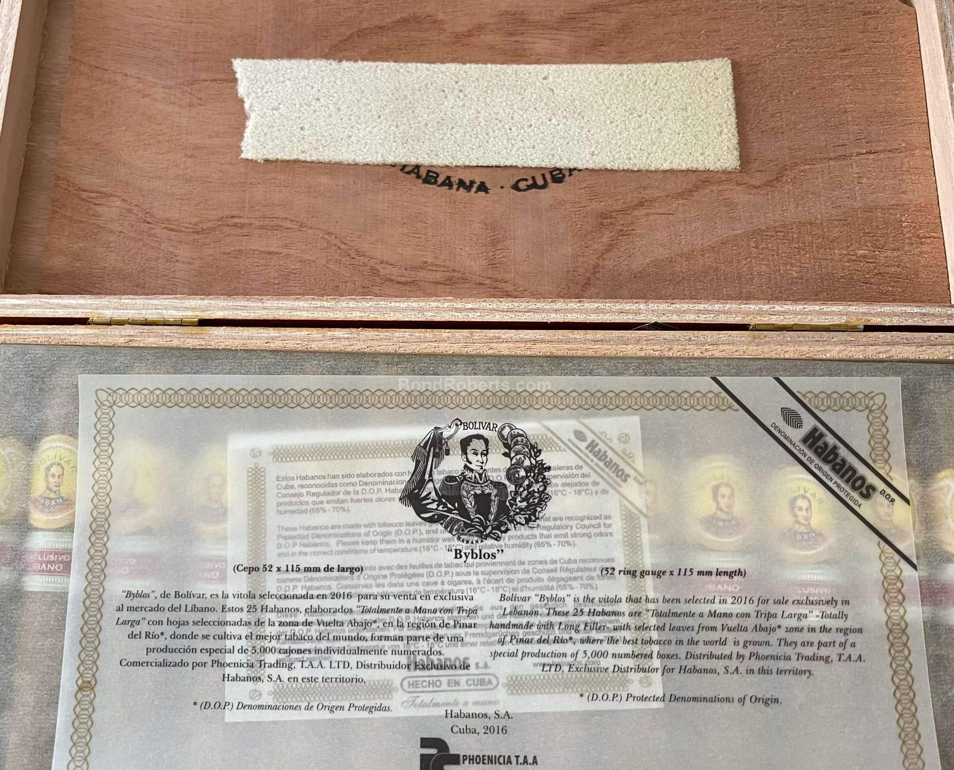 Bolívar Byblos Edición Regional Líbano 2016 Varnished semi boîte nature box of 25 ci 13332