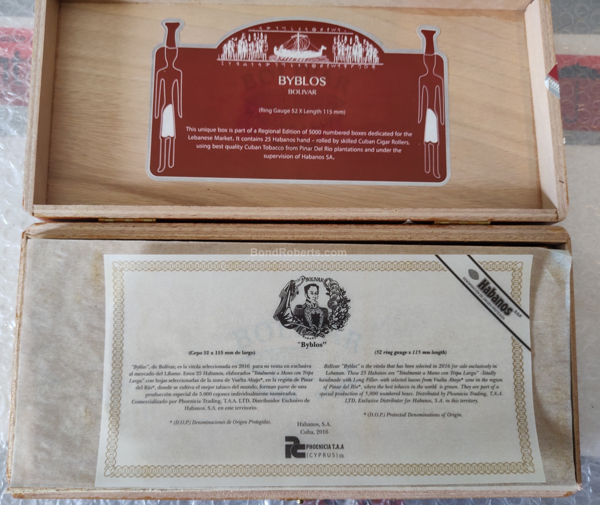 Bolívar Byblos Edición Regional Líbano 2017 Numbered Varnished semi boîte nature box of 25 ci 29189